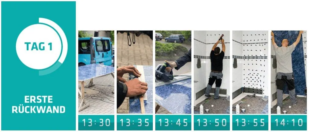 Tag 1, Schritt 3: Montage der ersten fugenlosen Rückwand
