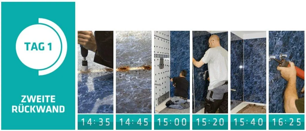 Tag 1, Schritt 4: Montage der zweiten Rückwand ohne Fliesenabschlagen