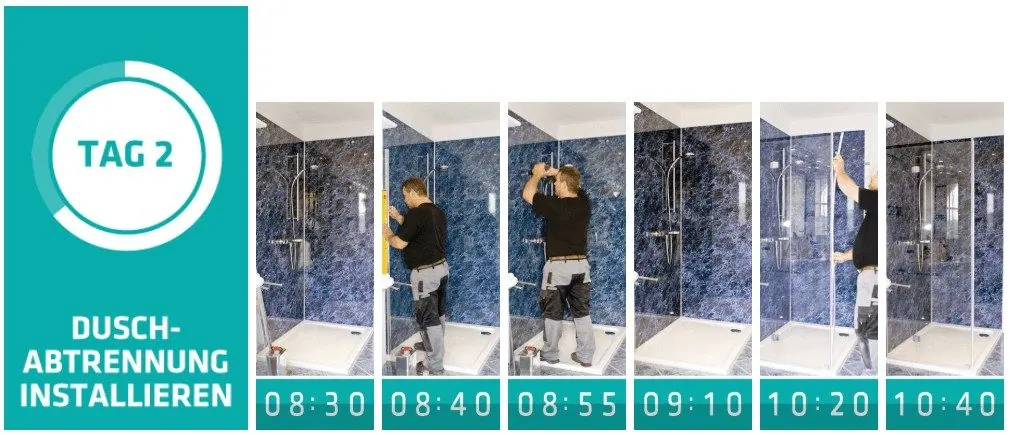 Tag 2, Schritt 5: Installation der Duschabtrennung
